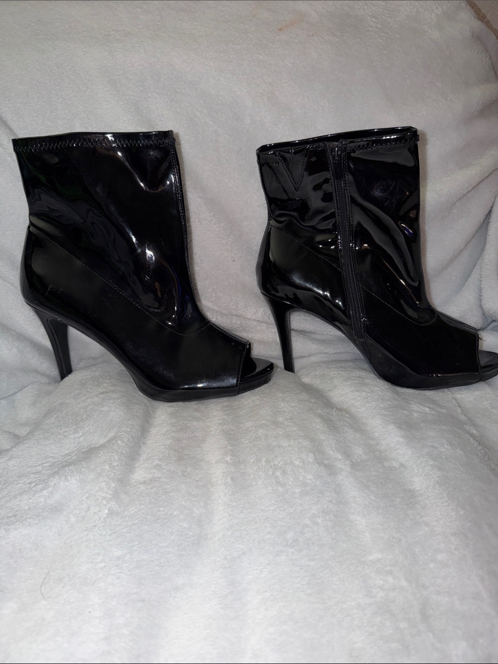 torrid Black Patent Peep-Toe Stiletto Ankle Boots